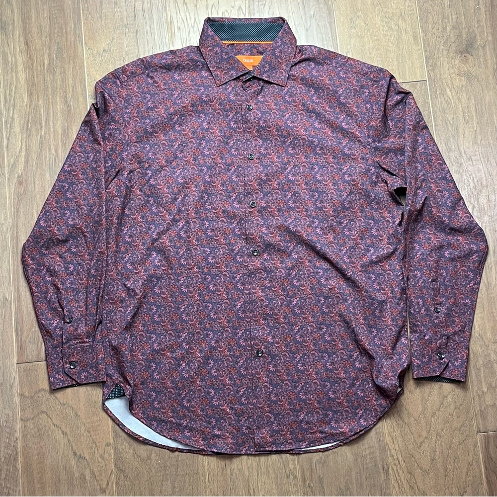 Men’s Tallia Purple Floral Print Button-Up – Size Large